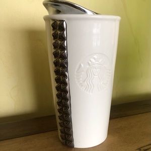 Starbucks white ceramic travel mug with lid